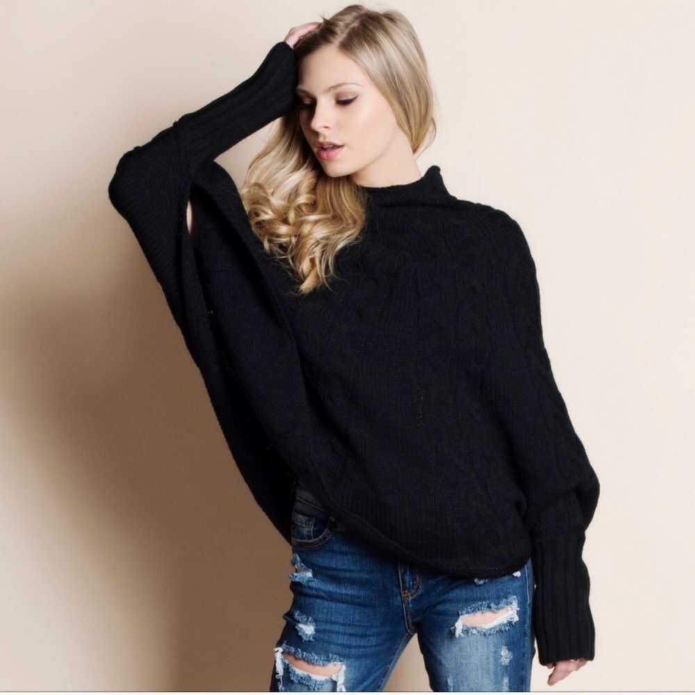 Black Poncho Sweater - Picture 2 of 6